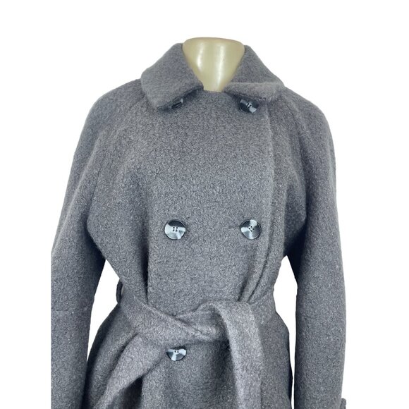 Vintage Gray Wool Blend Double-Breasted Belted Womens Overcoat - Picture 4 of 12